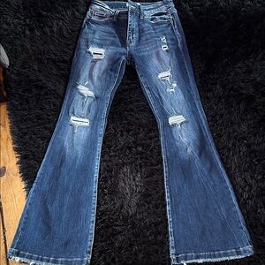 Classic Blue Distressed Flare Jeans